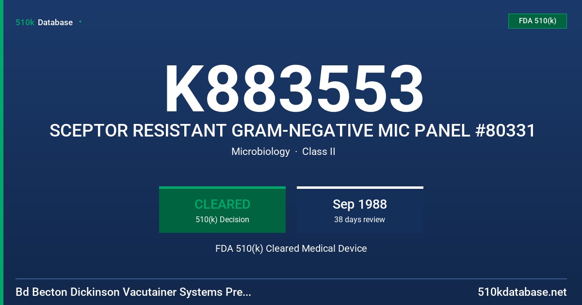 K883553 SCEPTOR RESISTANT GRAM-NEGATIVE MIC PANEL #80331 FDA 510(k) Cleared Medical Device