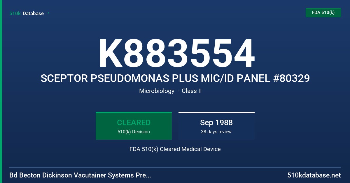 K883554 SCEPTOR PSEUDOMONAS PLUS MIC/ID PANEL #80329 FDA 510(k) Cleared Medical Device