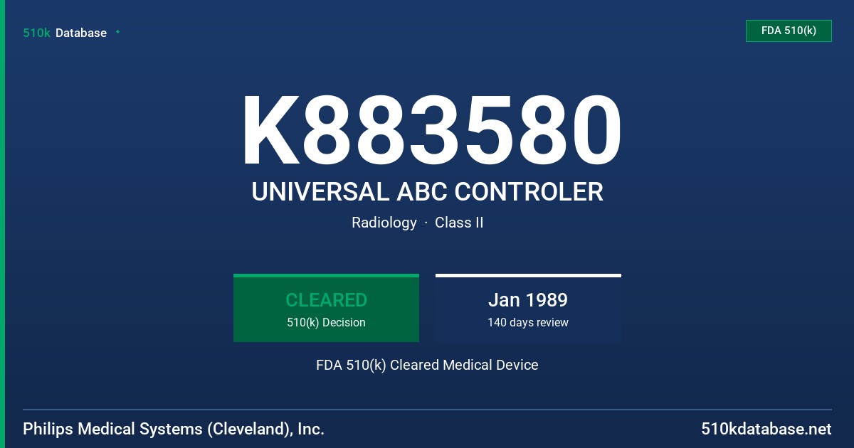 K883580 UNIVERSAL ABC CONTROLER FDA 510(k) Cleared Medical Device
