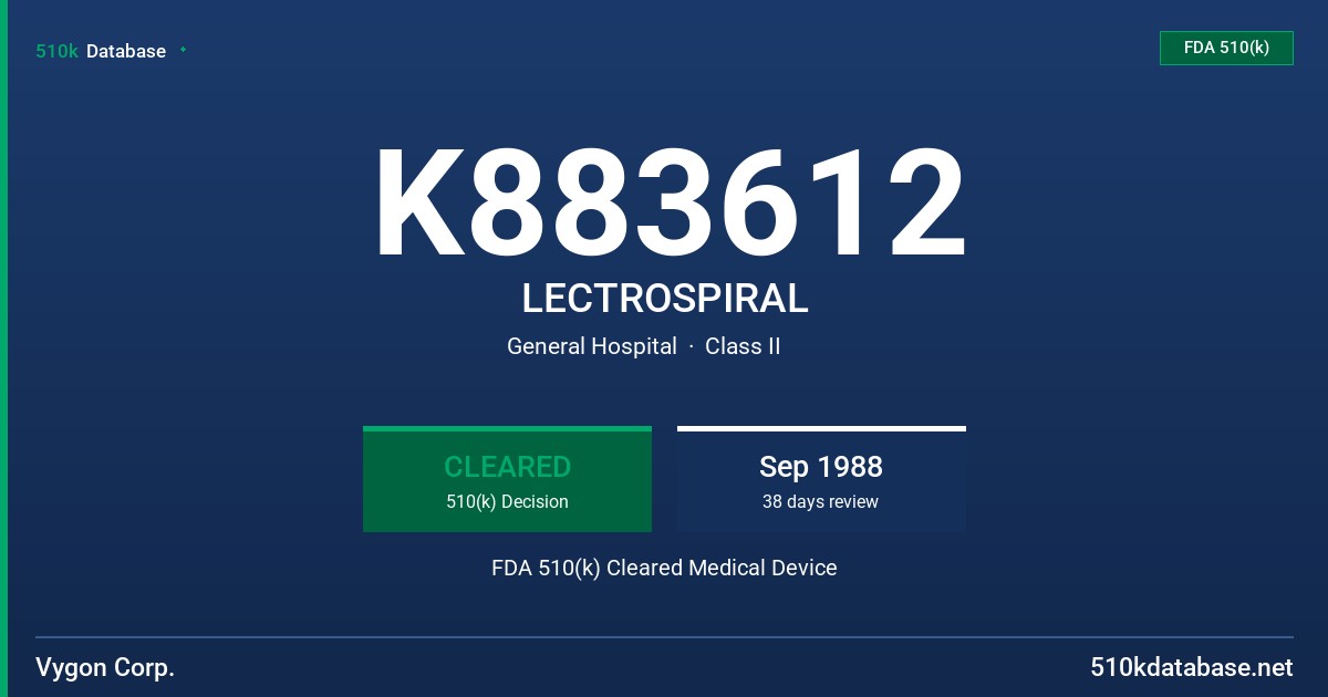 K883612 LECTROSPIRAL FDA 510(k) Cleared Medical Device
