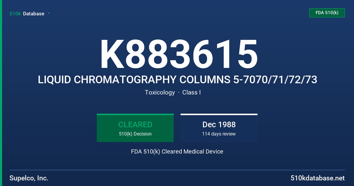 K883615 LIQUID CHROMATOGRAPHY COLUMNS 5-7070/71/72/73 FDA 510(k) Cleared Medical Device