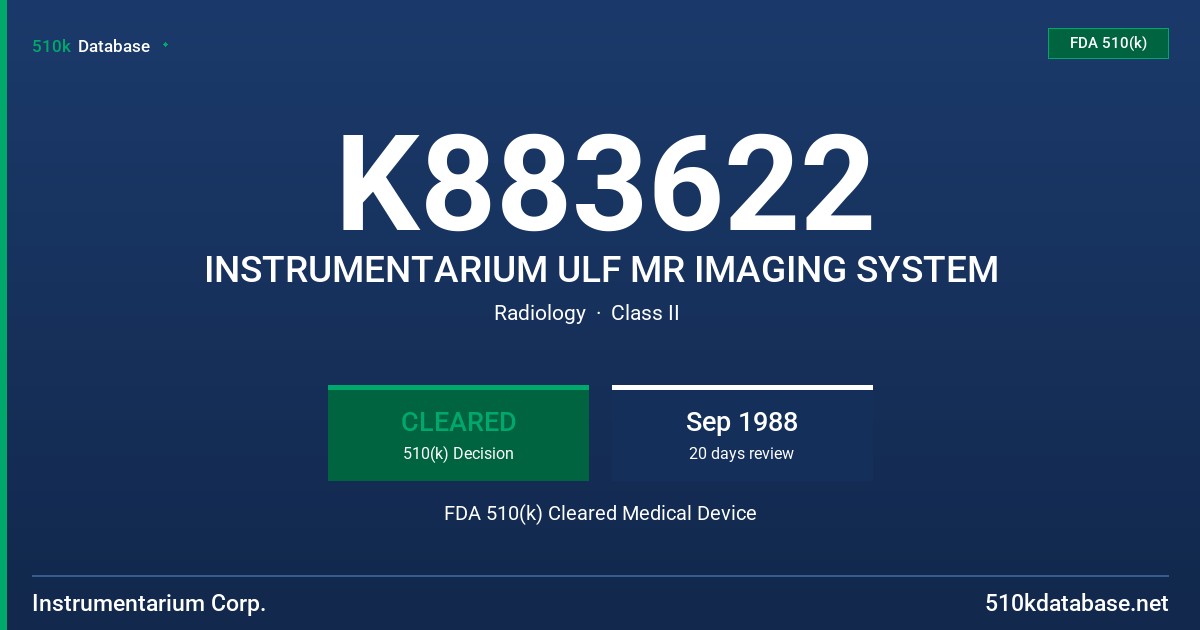K883622 INSTRUMENTARIUM ULF MR IMAGING SYSTEM FDA 510(k) Cleared Medical Device