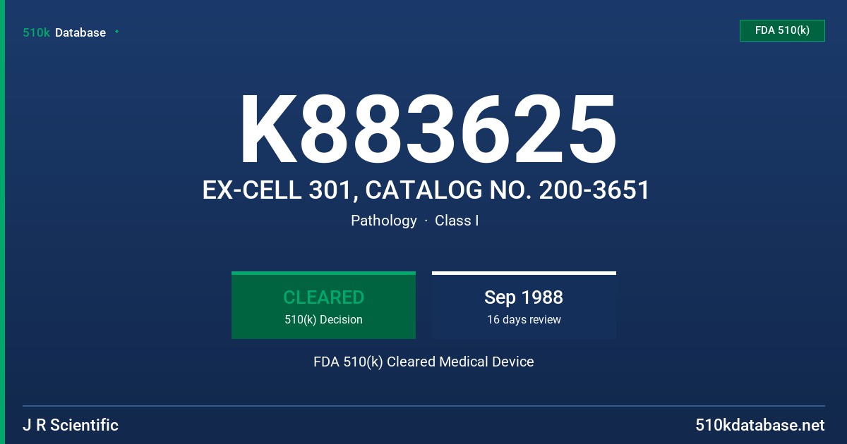 K883625 EX-CELL 301, CATALOG NO. 200-3651 FDA 510(k) Cleared Medical Device