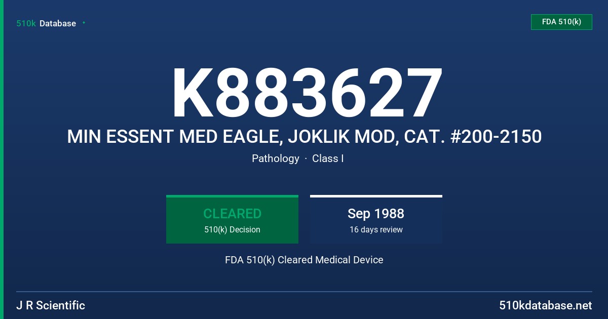 K883627 MIN ESSENT MED EAGLE, JOKLIK MOD, CAT. #200-2150 FDA 510(k) Cleared Medical Device