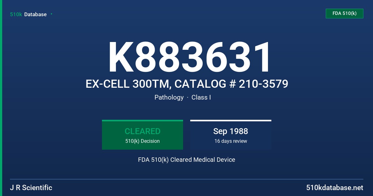 K883631 EX-CELL 300TM, CATALOG # 210-3579 FDA 510(k) Cleared Medical Device