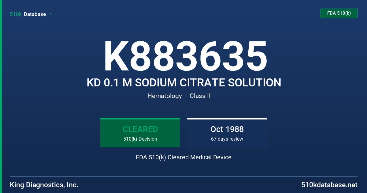K883635 KD 0.1 M SODIUM CITRATE SOLUTION FDA 510(k) Cleared Medical Device
