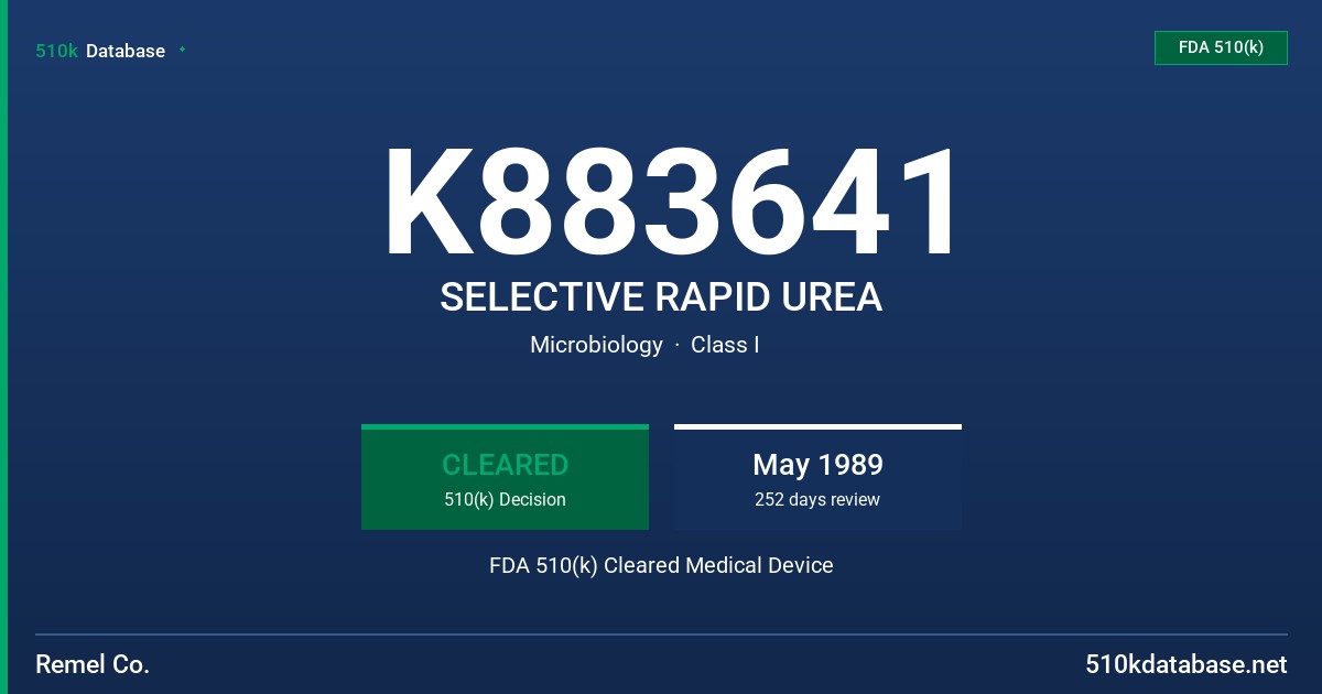 K883641 SELECTIVE RAPID UREA FDA 510(k) Cleared Medical Device