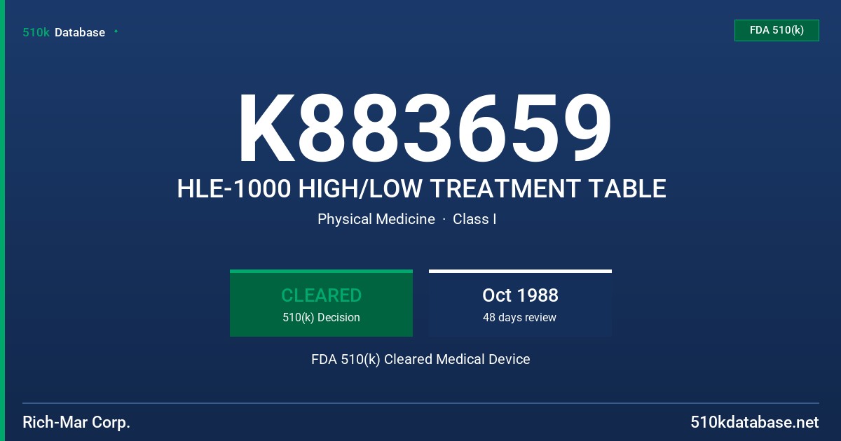 K883659 HLE-1000 HIGH/LOW TREATMENT TABLE FDA 510(k) Cleared Medical Device