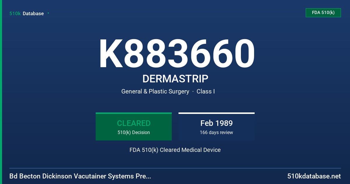 K883660 DERMASTRIP FDA 510(k) Cleared Medical Device
