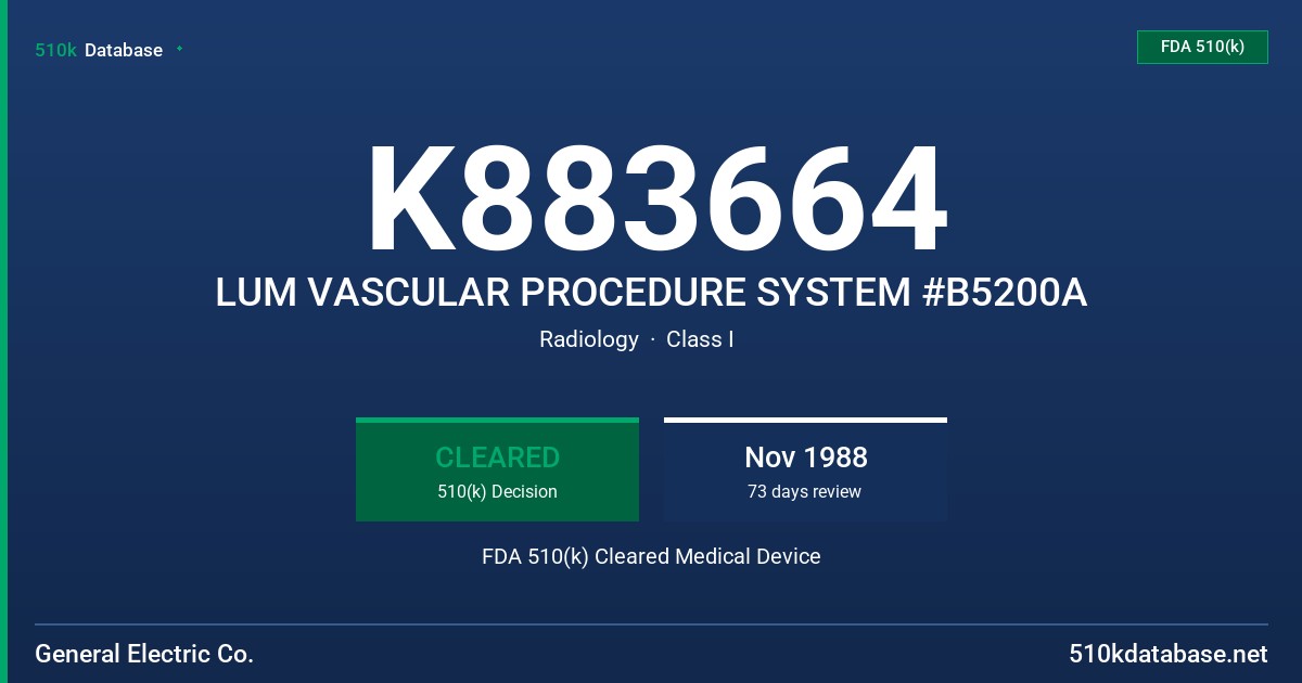 K883664 LUM VASCULAR PROCEDURE SYSTEM #B5200A FDA 510(k) Cleared Medical Device
