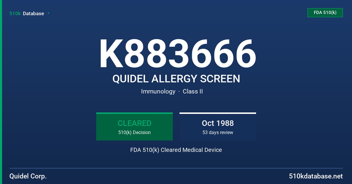 K883666 QUIDEL ALLERGY SCREEN FDA 510(k) Cleared Medical Device