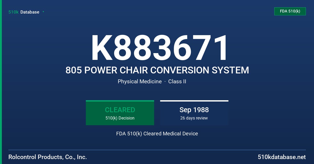 K883671 805 POWER CHAIR CONVERSION SYSTEM FDA 510(k) Cleared Medical Device