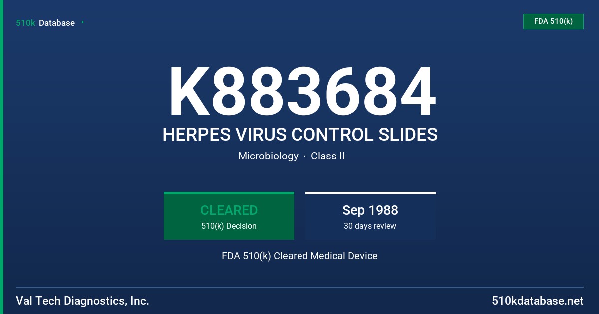 K883684 HERPES VIRUS CONTROL SLIDES FDA 510(k) Cleared Medical Device