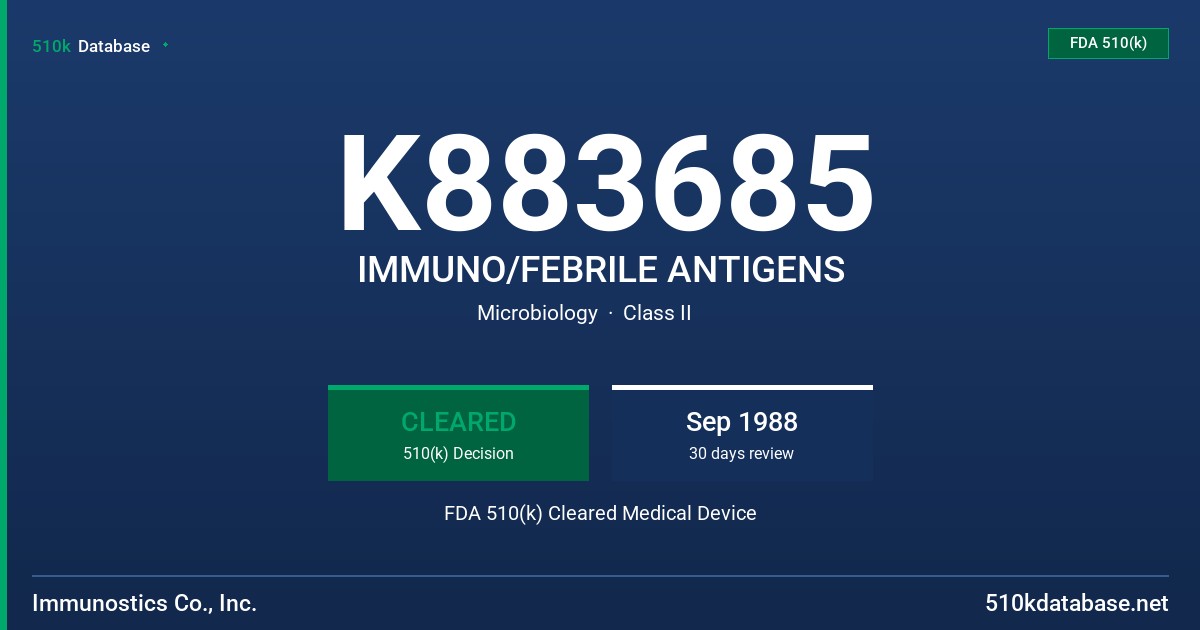 K883685 IMMUNO/FEBRILE ANTIGENS FDA 510(k) Cleared Medical Device