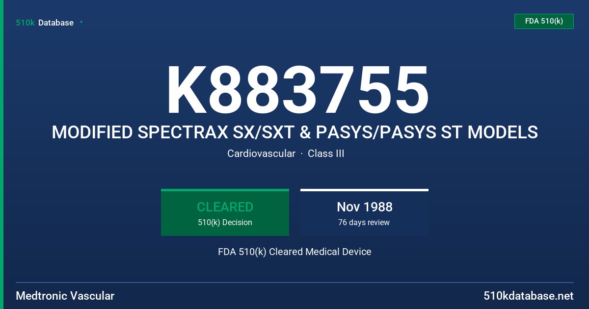 K883755 MODIFIED SPECTRAX SX/SXT & PASYS/PASYS ST MODELS FDA 510(k) Cleared Medical Device