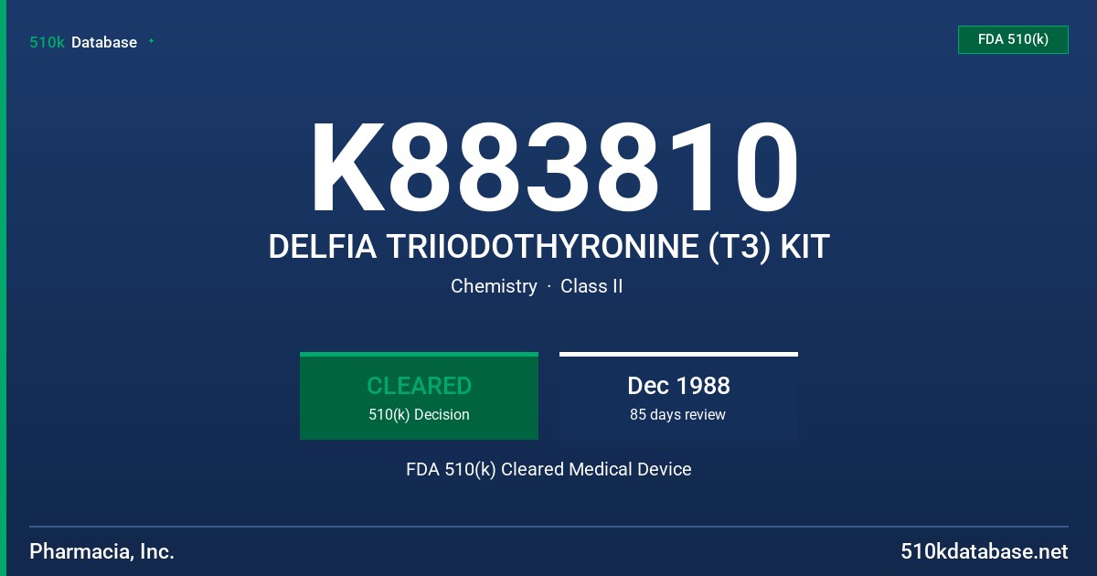 K883810 DELFIA TRIIODOTHYRONINE (T3) KIT FDA 510(k) Cleared Medical Device