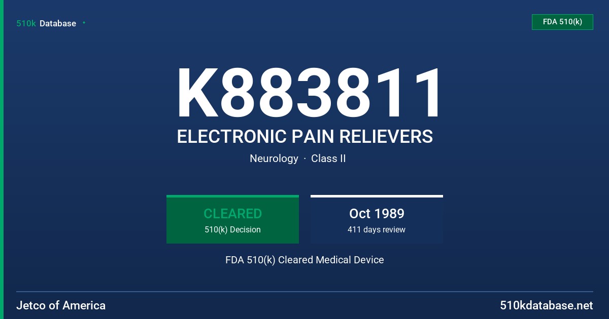 K883811 ELECTRONIC PAIN RELIEVERS FDA 510(k) Cleared Medical Device