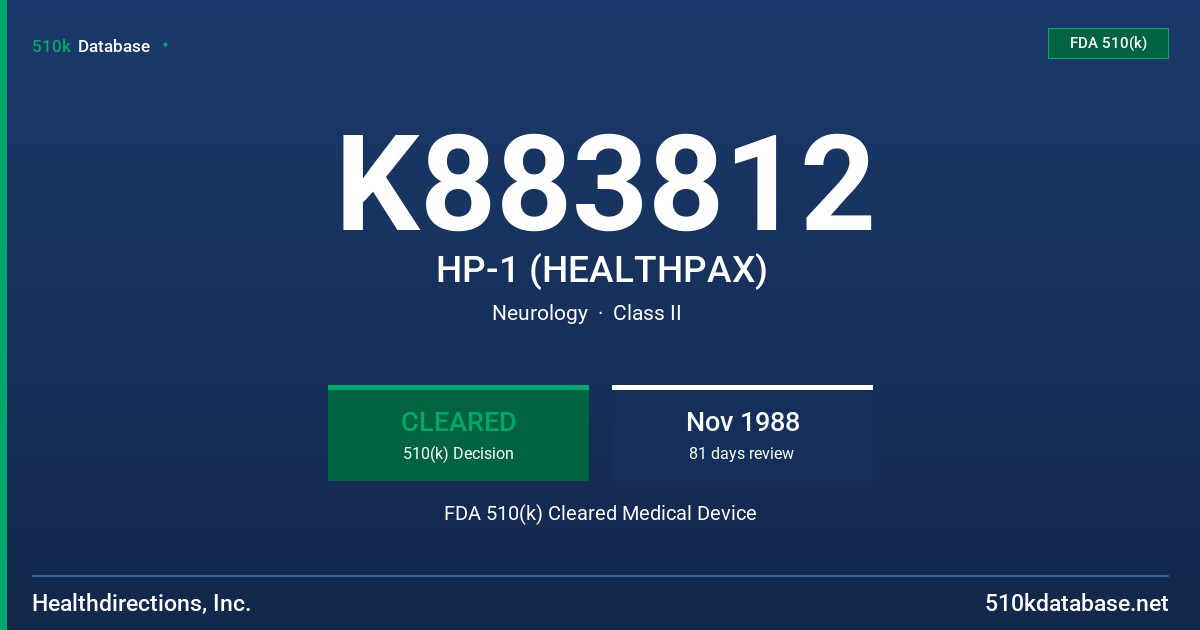 K883812 HP-1 (HEALTHPAX) FDA 510(k) Cleared Medical Device
