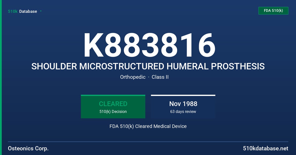 K883816 SHOULDER MICROSTRUCTURED HUMERAL PROSTHESIS FDA 510(k) Cleared Medical Device