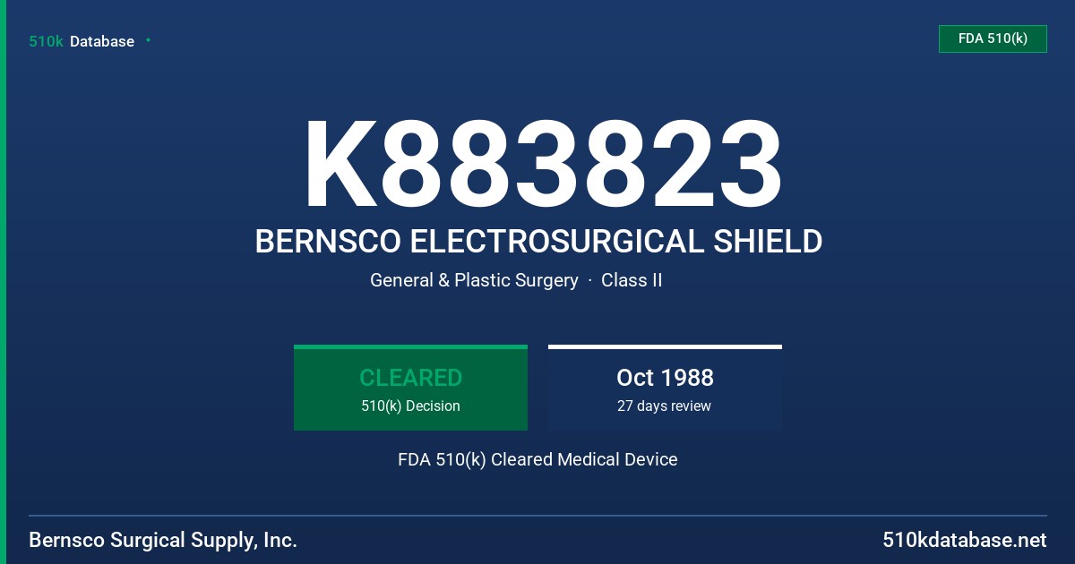 K883823 BERNSCO ELECTROSURGICAL SHIELD FDA 510(k) Cleared Medical Device