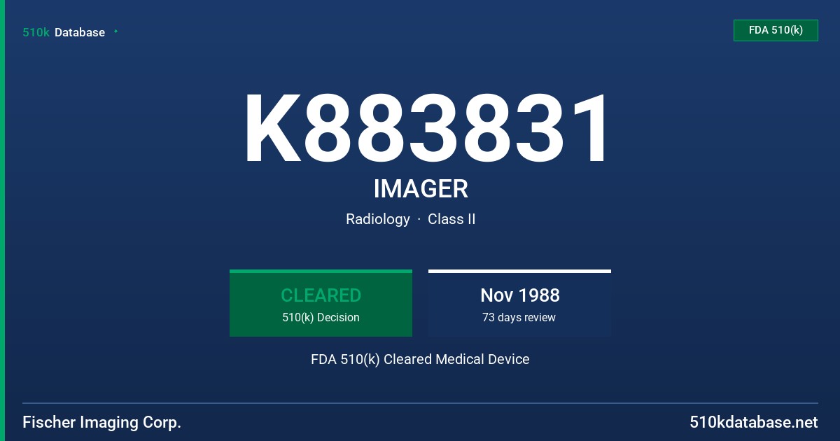 K883831 IMAGER FDA 510(k) Cleared Medical Device