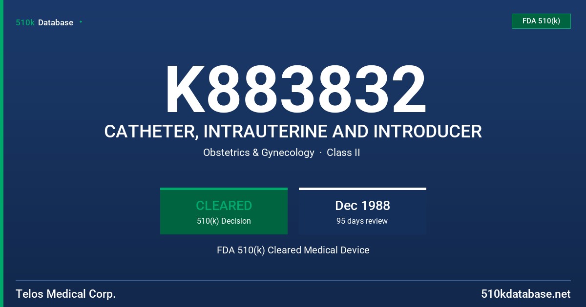 K883832 CATHETER, INTRAUTERINE AND INTRODUCER FDA 510(k) Cleared Medical Device