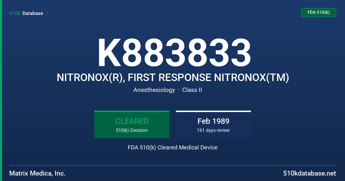 K883833 NITRONOX(R), FIRST RESPONSE NITRONOX(TM) FDA 510(k) Cleared Medical Device