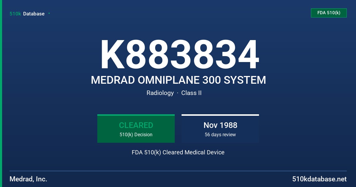 K883834 MEDRAD OMNIPLANE 300 SYSTEM FDA 510(k) Cleared Medical Device