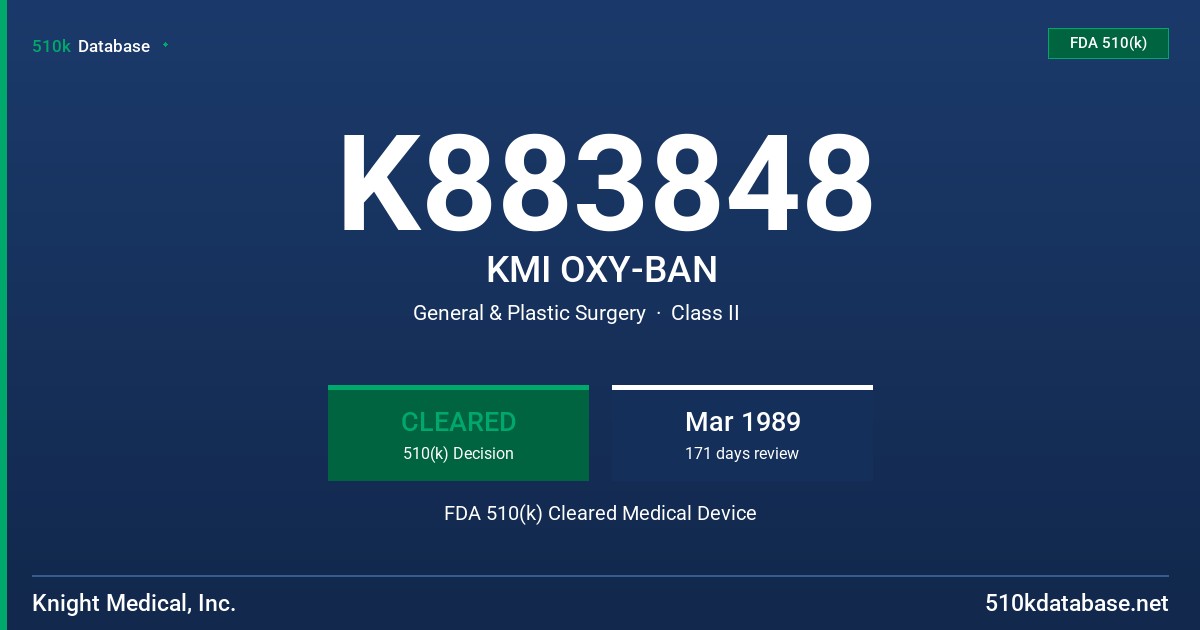 K883848 KMI OXY-BAN FDA 510(k) Cleared Medical Device