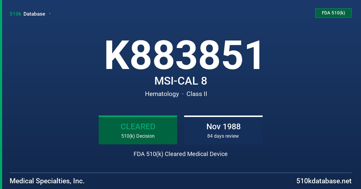 K883851 MSI-CAL 8 FDA 510(k) Cleared Medical Device