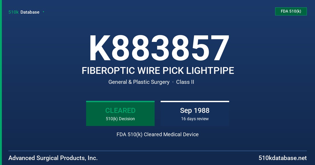 K883857 FIBEROPTIC WIRE PICK LIGHTPIPE FDA 510(k) Cleared Medical Device