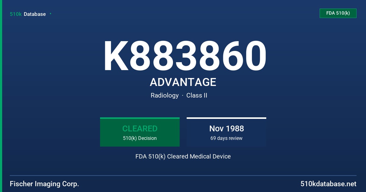 K883860 ADVANTAGE FDA 510(k) Cleared Medical Device