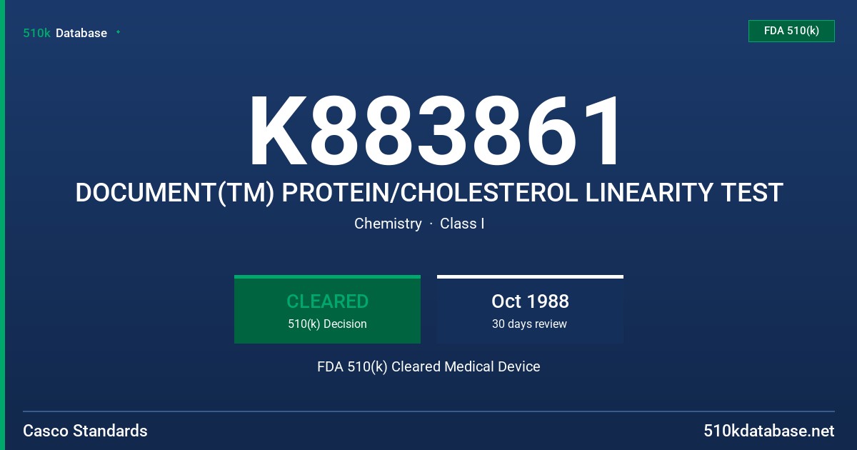 K883861 DOCUMENT(TM) PROTEIN/CHOLESTEROL LINEARITY TEST FDA 510(k) Cleared Medical Device