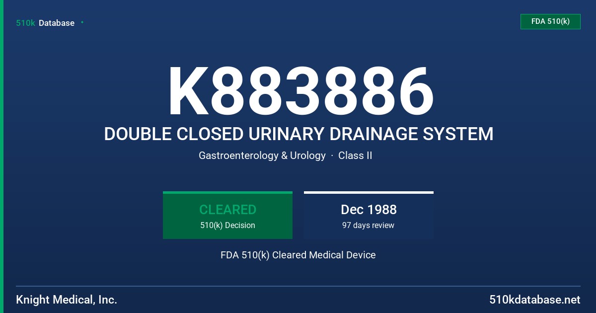 K883886 DOUBLE CLOSED URINARY DRAINAGE SYSTEM FDA 510(k) Cleared Medical Device