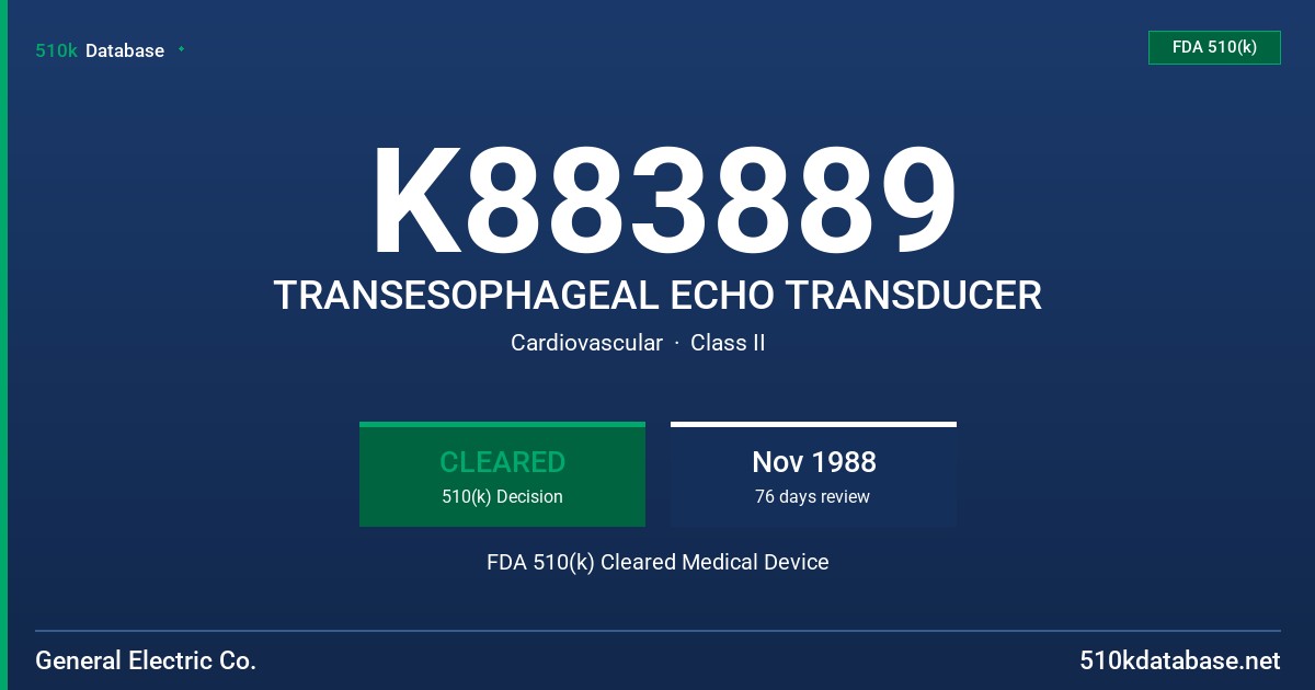 K883889 TRANSESOPHAGEAL ECHO TRANSDUCER FDA 510(k) Cleared Medical Device