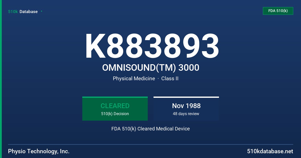 K883893 OMNISOUND(TM) 3000 FDA 510(k) Cleared Medical Device