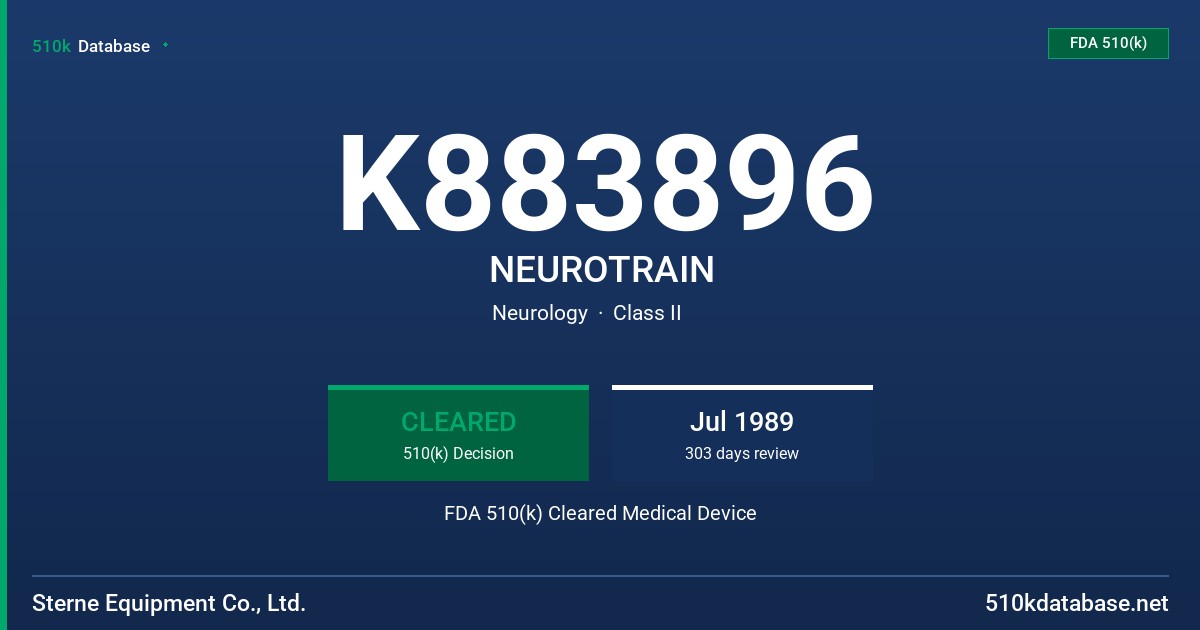 K883896 NEUROTRAIN FDA 510(k) Cleared Medical Device