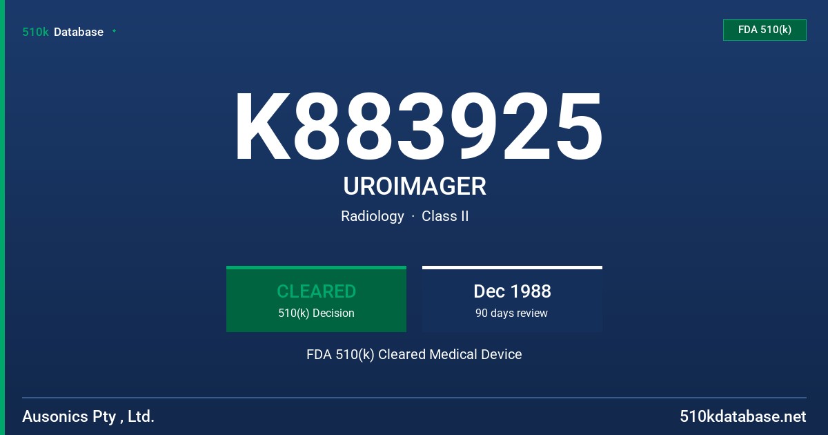 K883925 UROIMAGER FDA 510(k) Cleared Medical Device