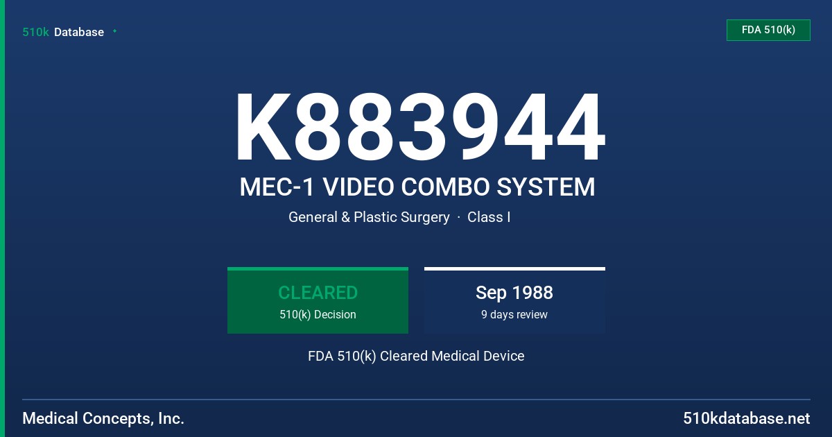 K883944 MEC-1 VIDEO COMBO SYSTEM FDA 510(k) Cleared Medical Device