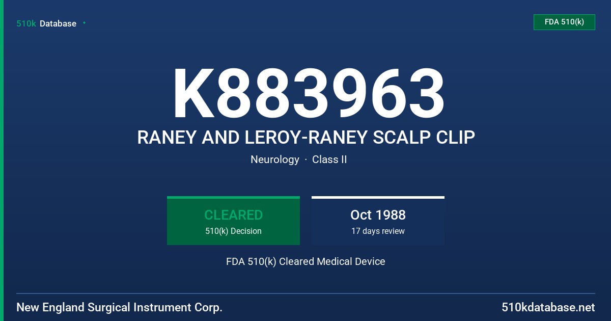 K883963 RANEY AND LEROY-RANEY SCALP CLIP FDA 510(k) Cleared Medical Device