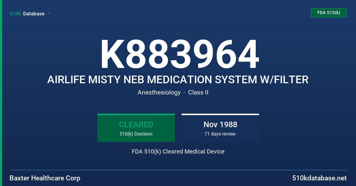 K883964 AIRLIFE MISTY NEB MEDICATION SYSTEM W/FILTER FDA 510(k) Cleared Medical Device