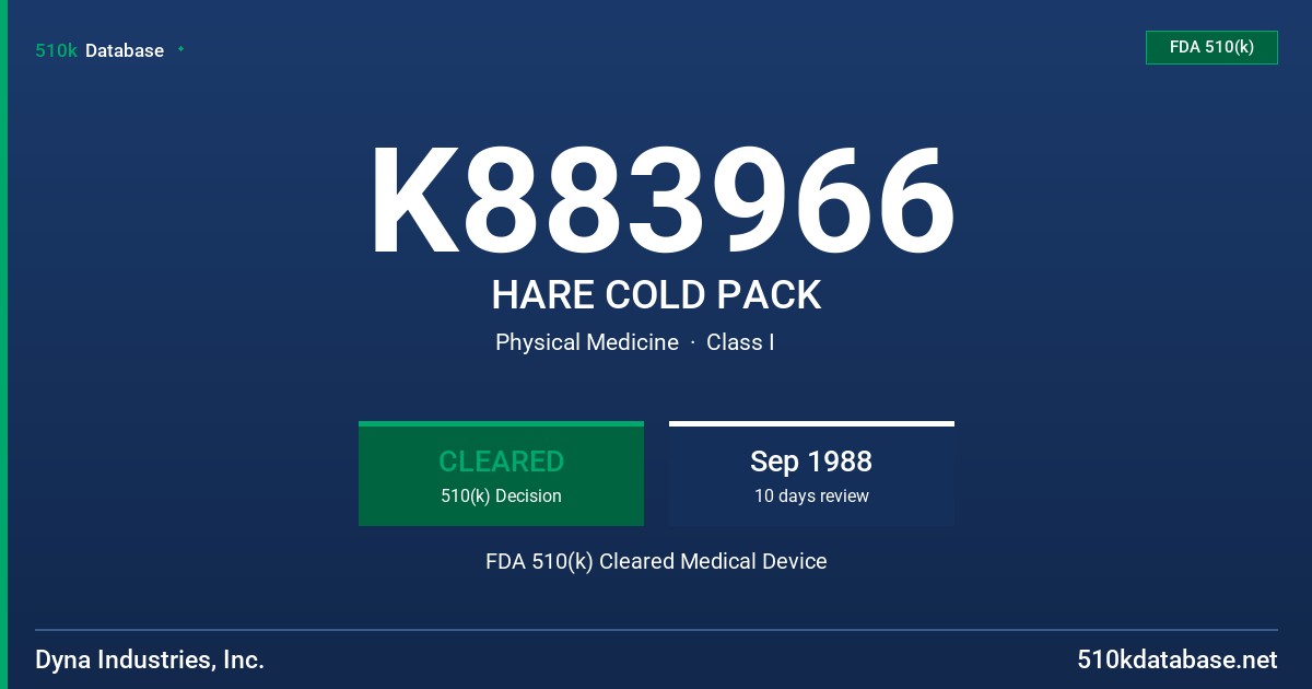 K883966 HARE COLD PACK FDA 510(k) Cleared Medical Device