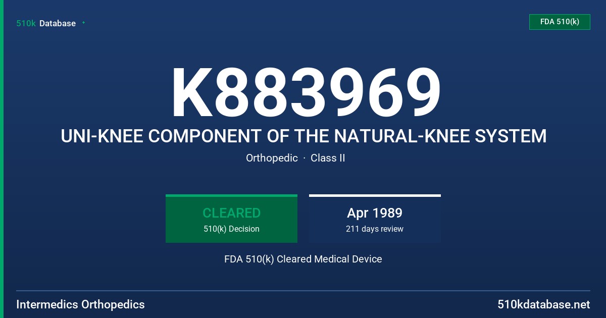 K883969 UNI-KNEE COMPONENT OF THE NATURAL-KNEE SYSTEM FDA 510(k) Cleared Medical Device