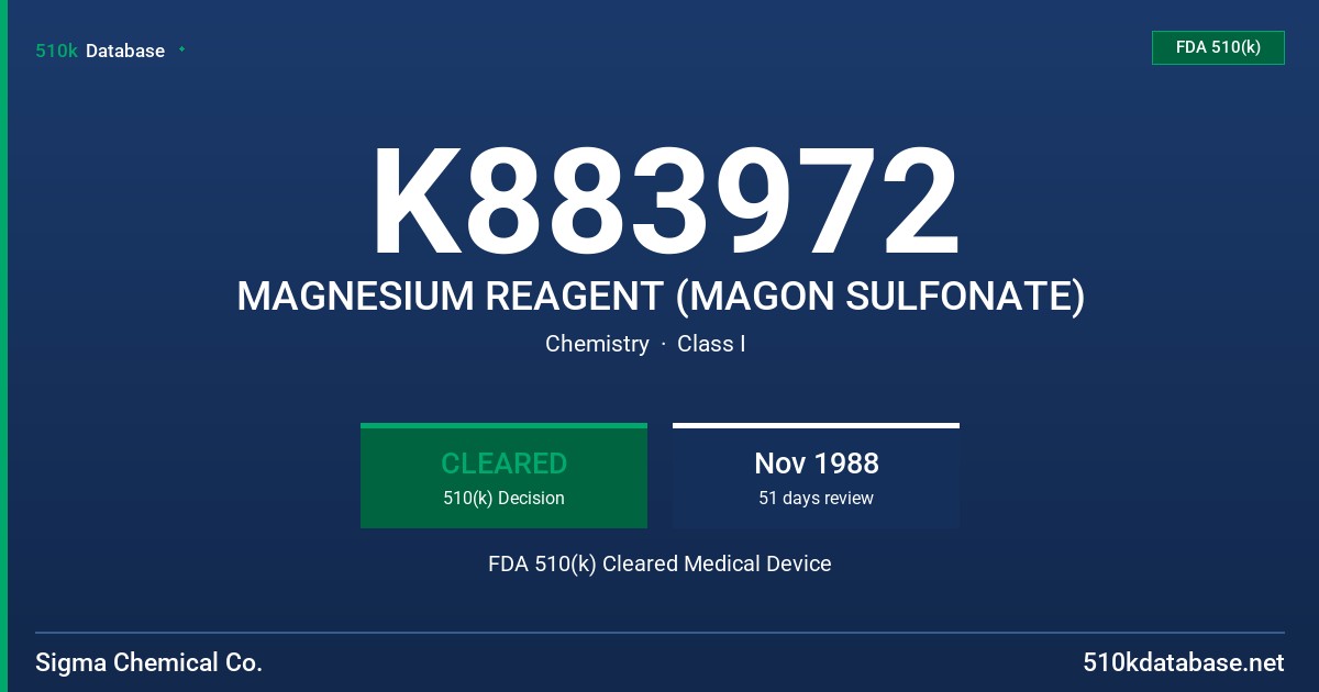 K883972 MAGNESIUM REAGENT (MAGON SULFONATE) FDA 510(k) Cleared Medical Device