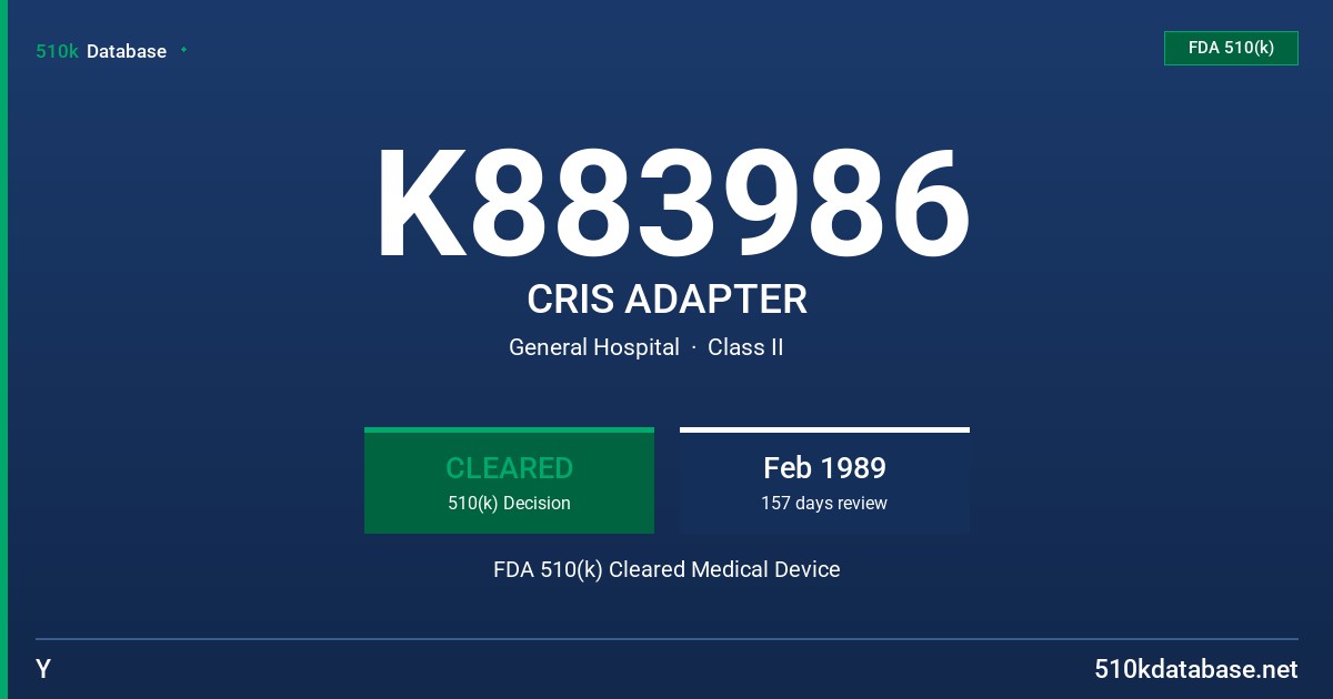 K883986 CRIS ADAPTER FDA 510(k) Cleared Medical Device
