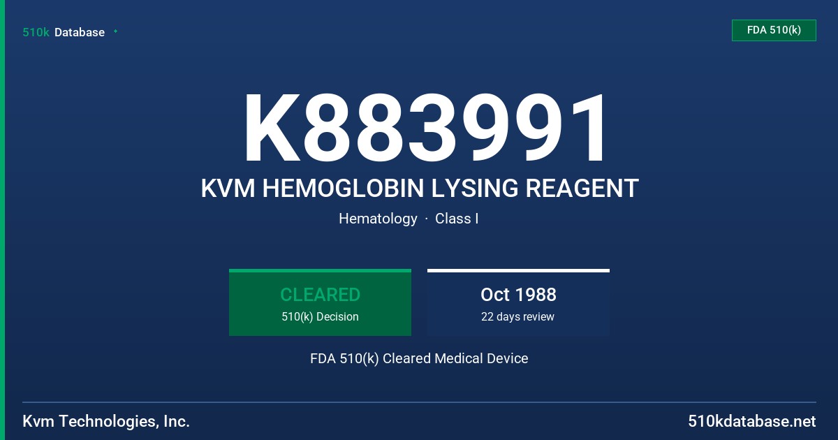 K883991 KVM HEMOGLOBIN LYSING REAGENT FDA 510(k) Cleared Medical Device