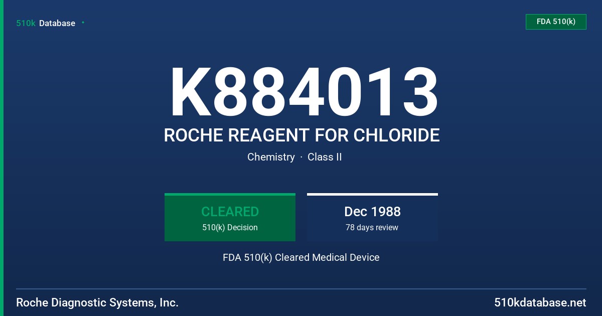 K884013 ROCHE REAGENT FOR CHLORIDE FDA 510(k) Cleared Medical Device