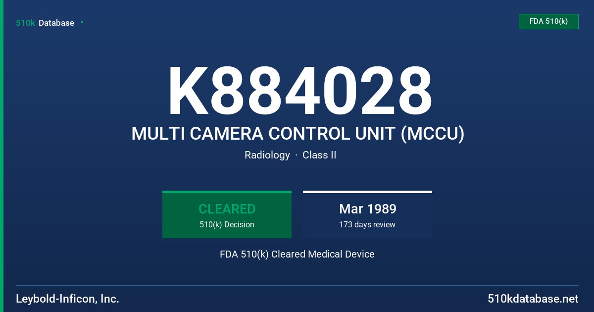 K884028 MULTI CAMERA CONTROL UNIT (MCCU) FDA 510(k) Cleared Medical Device