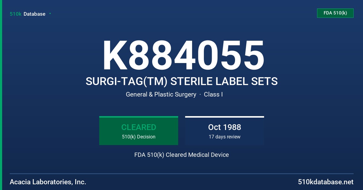 K884055 SURGI-TAG(TM) STERILE LABEL SETS FDA 510(k) Cleared Medical Device