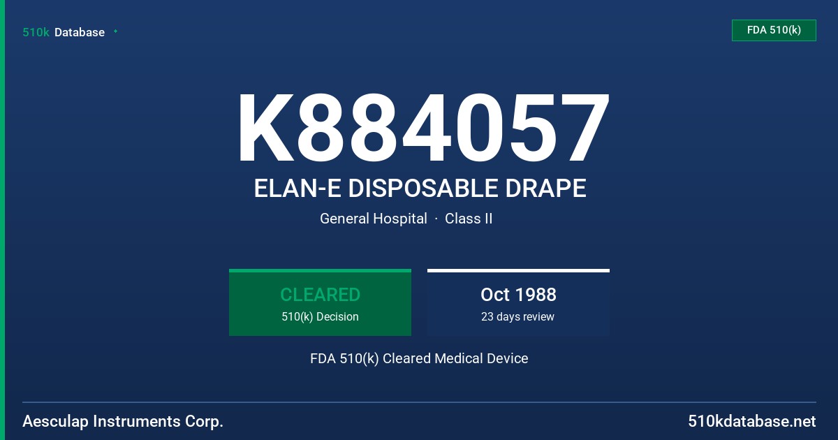 K884057 ELAN-E DISPOSABLE DRAPE FDA 510(k) Cleared Medical Device